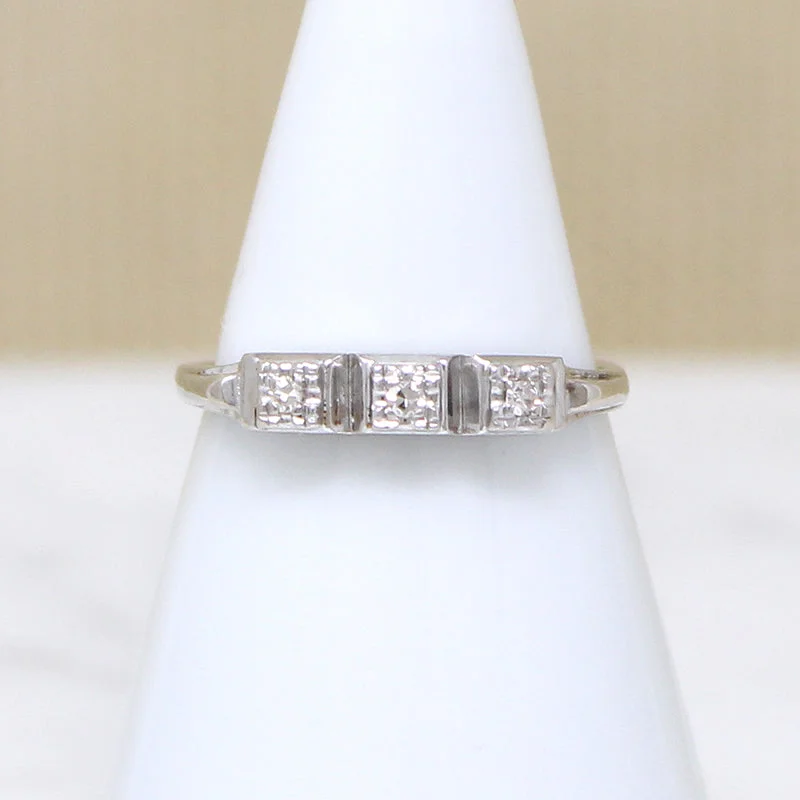 halo engagement rings for women -Three Diamond Wedding Band in White Gold