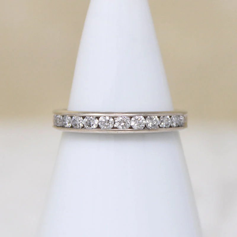 custom engagement rings for brides -Chic Mid-Century Half Hoop Diamond Band