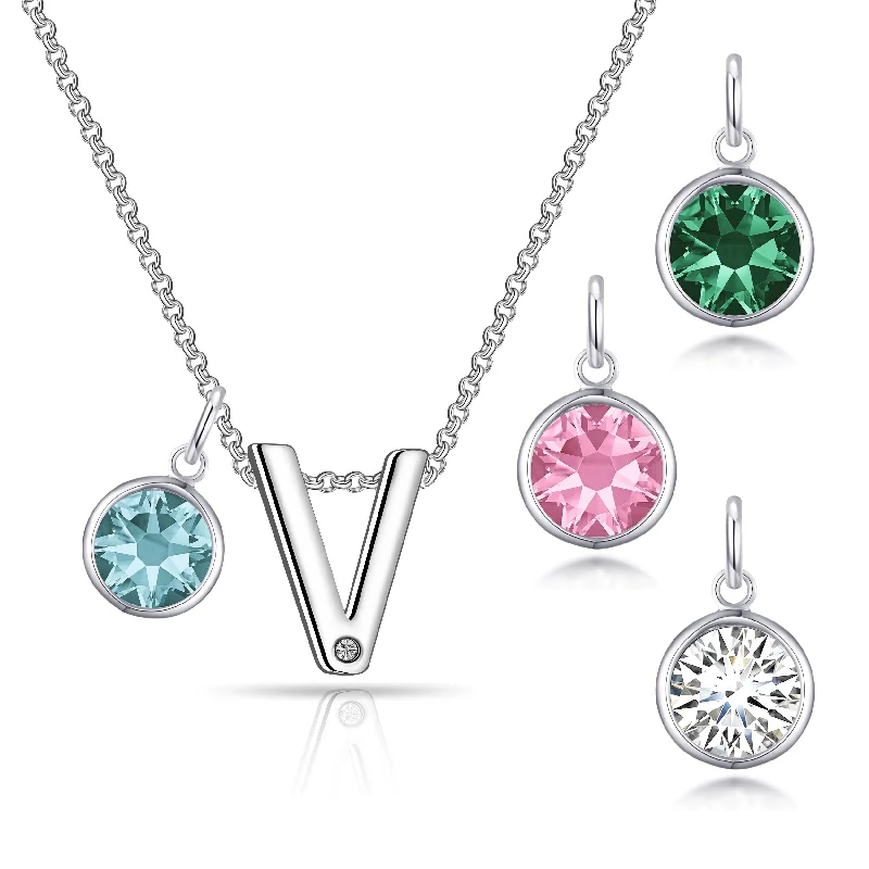 colorful necklaces for women -Initial V Necklace with Birthstone Charm Created with Zircondia® Crystals