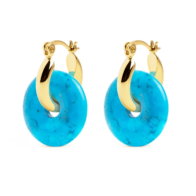 drop earrings for women -Bella Turquoise Gold Hoop Earrings