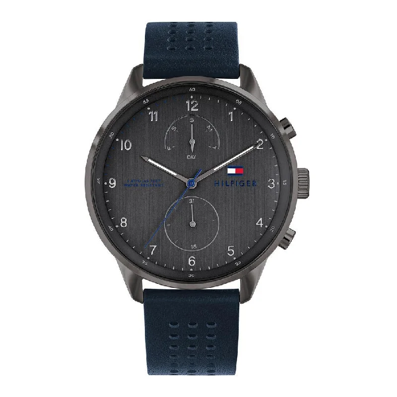 Tommy Hilfiger Men's Chase Multifunction Blue Leather Watch Model 1791578