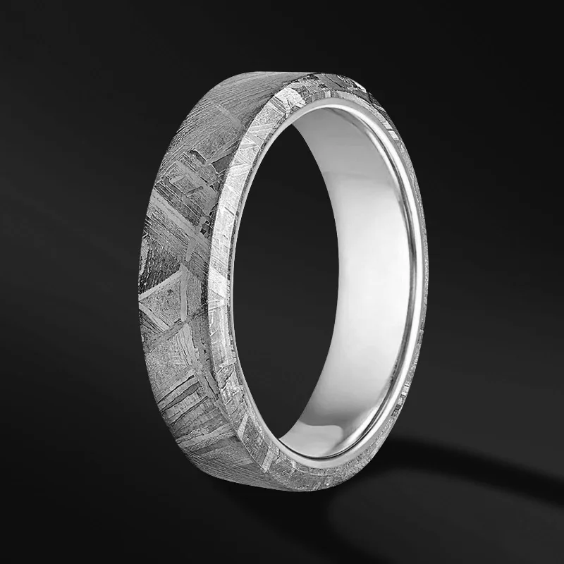 gemstone ring engagement sets -TUNGSTEN WEDDING BAND WITH METEORITE INLAY FOR MEN