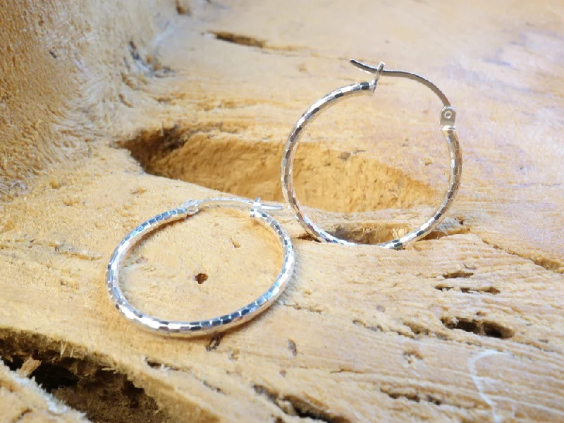 bohemian earrings for women -25cm Diamond Cut Solid Silver  HOOP Earrings