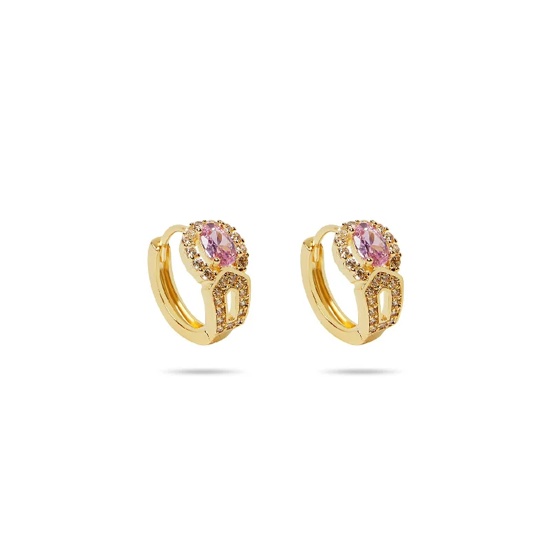 statement drop earrings for women -THE PINK OVAL HUGGIE HOOP EARRINGS