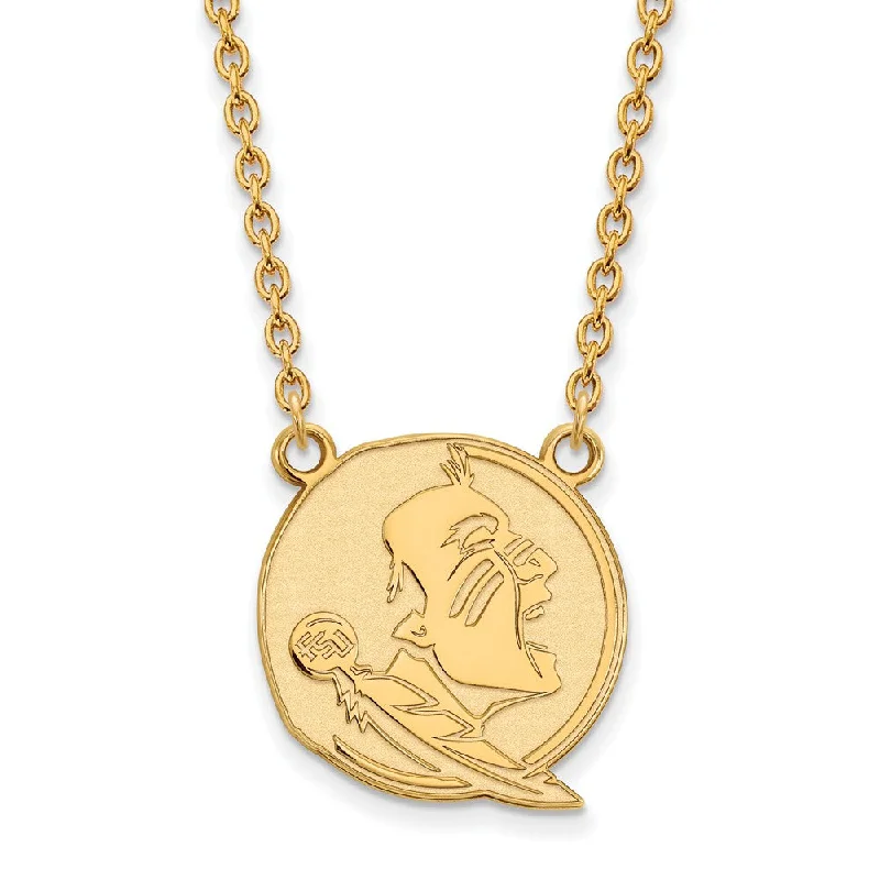 statement necklaces for women -14K Yellow Gold Florida State Lg Seminole Logo Pendant Necklace