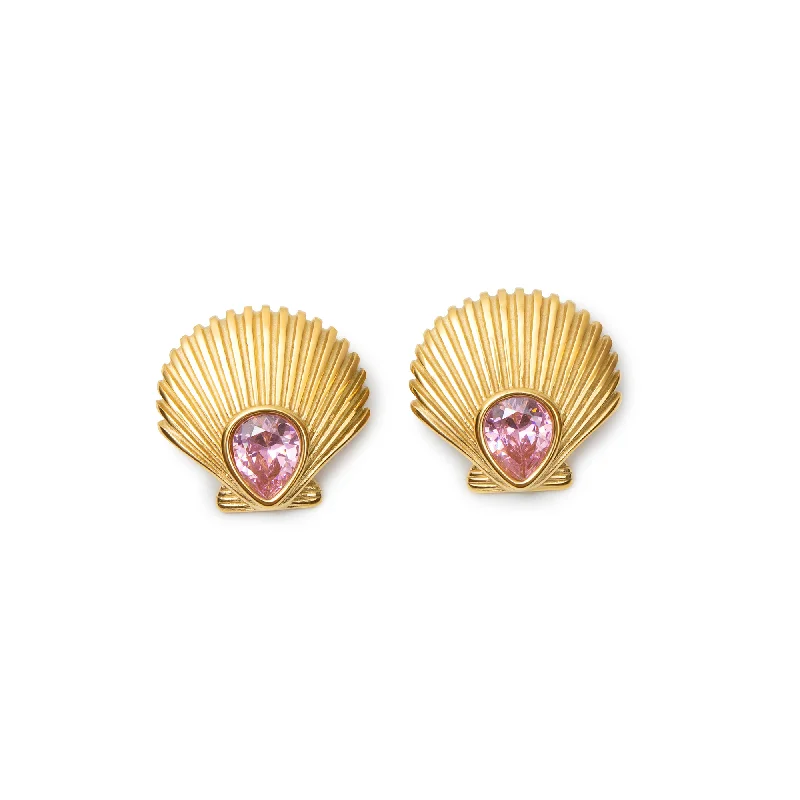 sparkly earrings for women -THE PINK CRYSTAL SEASHELL EARRINGS