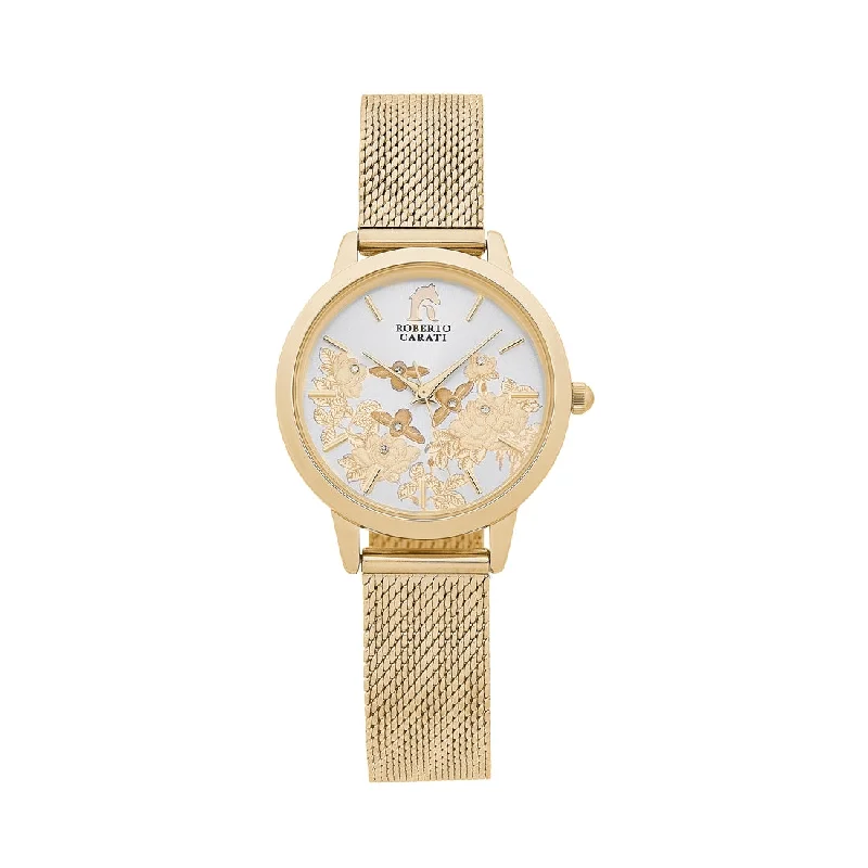 Roberto Carati Floral Gold Mesh Band Watch