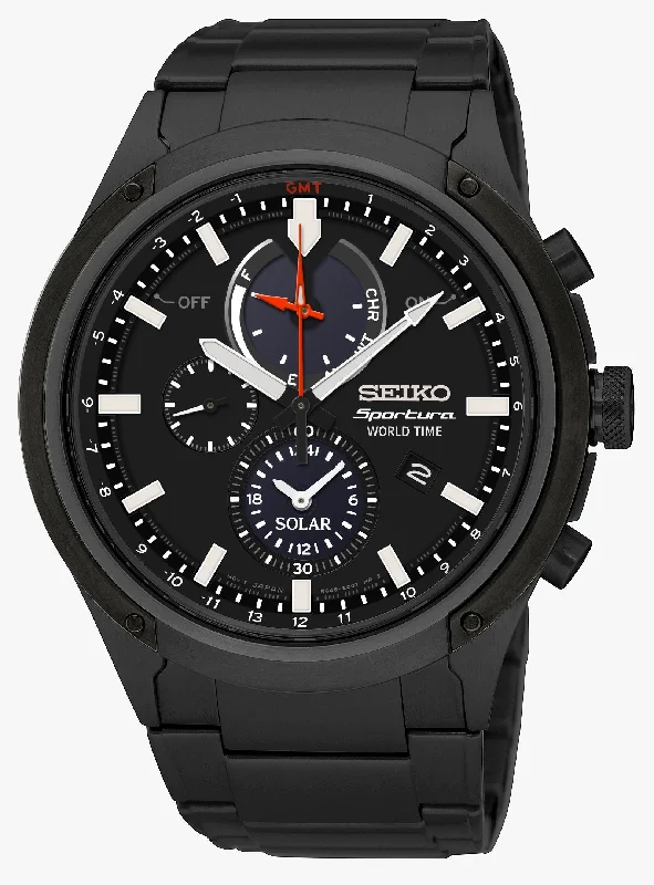 Seiko Sportura Solar Chronograph Black Dial Men's Watch