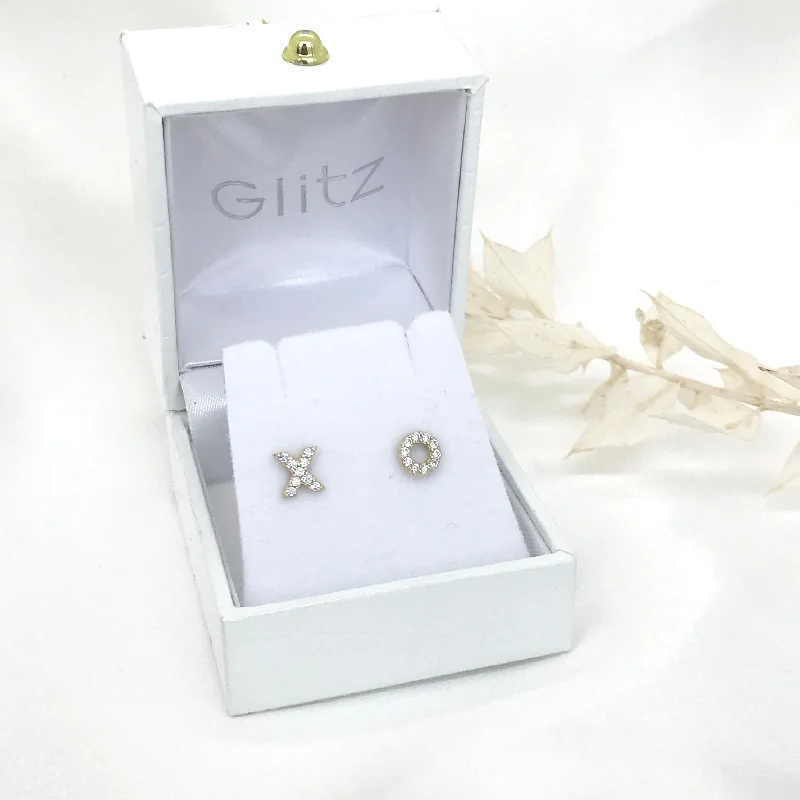 matching earrings and necklace sets -10k Gold XO Stud Earrings with CZ