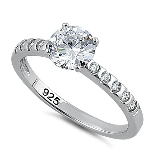 custom diamond engagement rings for women -Sterling Silver Clear Round Cut Engagement CZ Ring