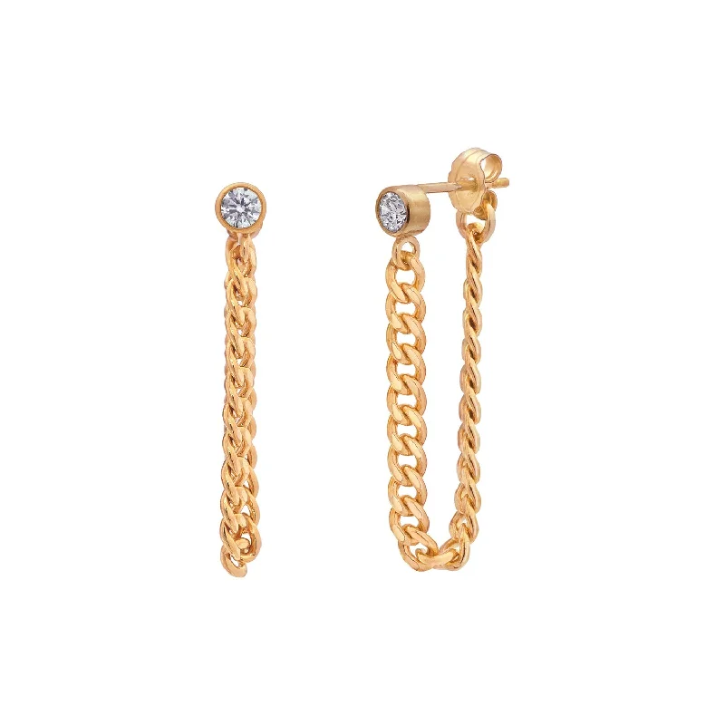 round drop earrings for women -Curb Chain Bezel Earrings