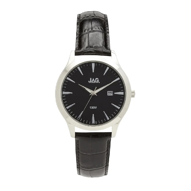 Jag Black Leather Watch Model J2125