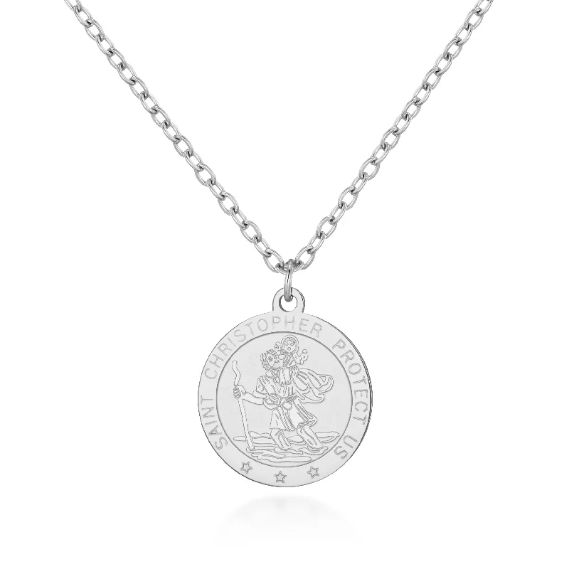 gemstone pendant necklaces for women -Men's Stainless Steel St Christopher Necklace