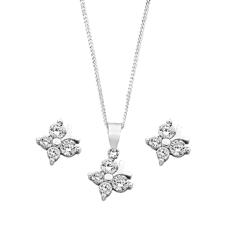 luxury pearl necklaces for women -Children's Sterling Silver Butterfly Necklace & Earring Set