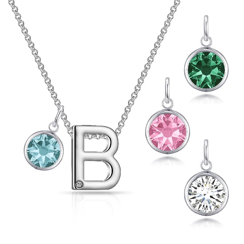 hand-crafted necklaces for women -Initial B Necklace with Birthstone Charm Created with Zircondia® Crystals