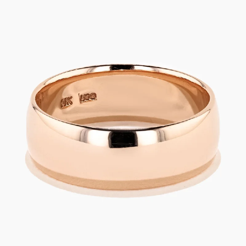 three stone engagement rings for women -Comfort Fit Wedding Band - 14K Rose Gold, 7mm, Size 8.5 (RTS)