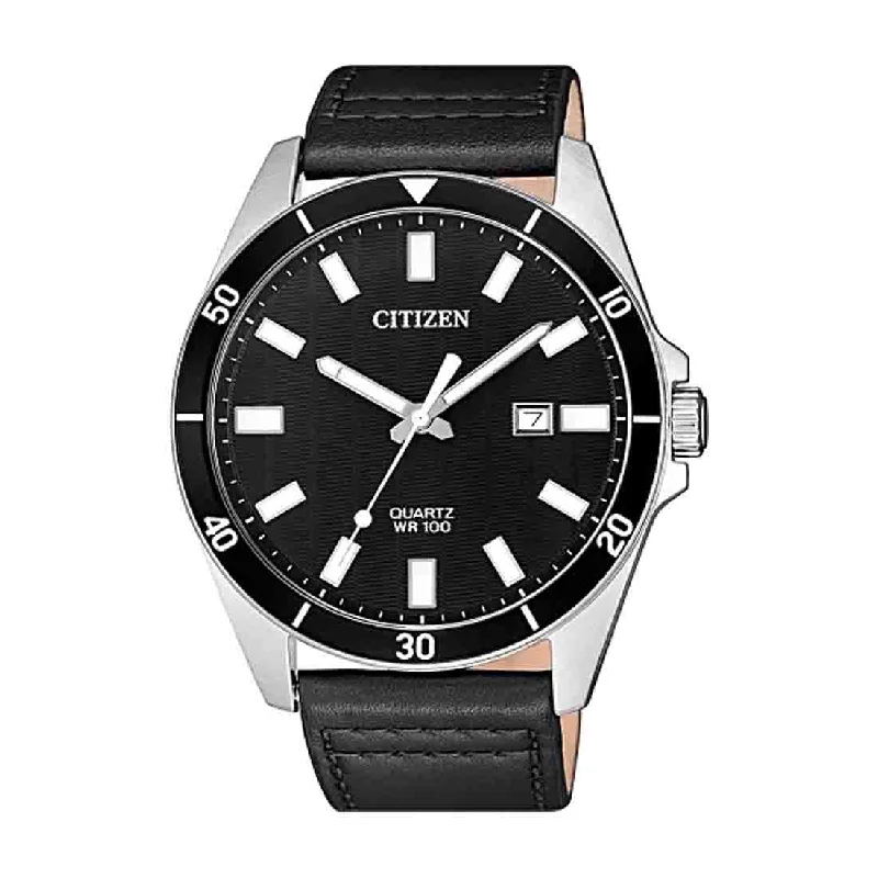 Citizen Men's Black Leather Silver Stainless-Steel Watch Model BI5050-03E