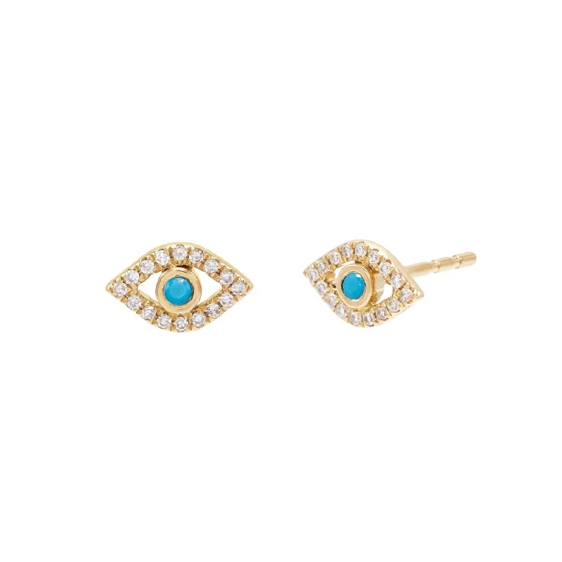 pearl earrings for women -Evil Eye Turquoise Stud Earrings