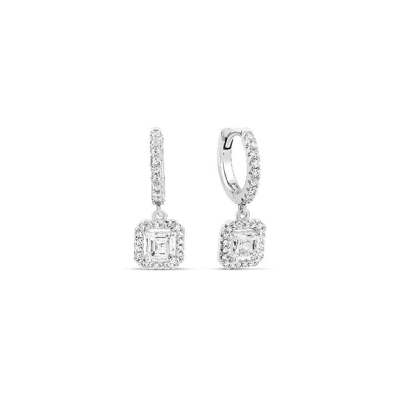 dangle earrings for women -The Silver Baguette Pave Huggies