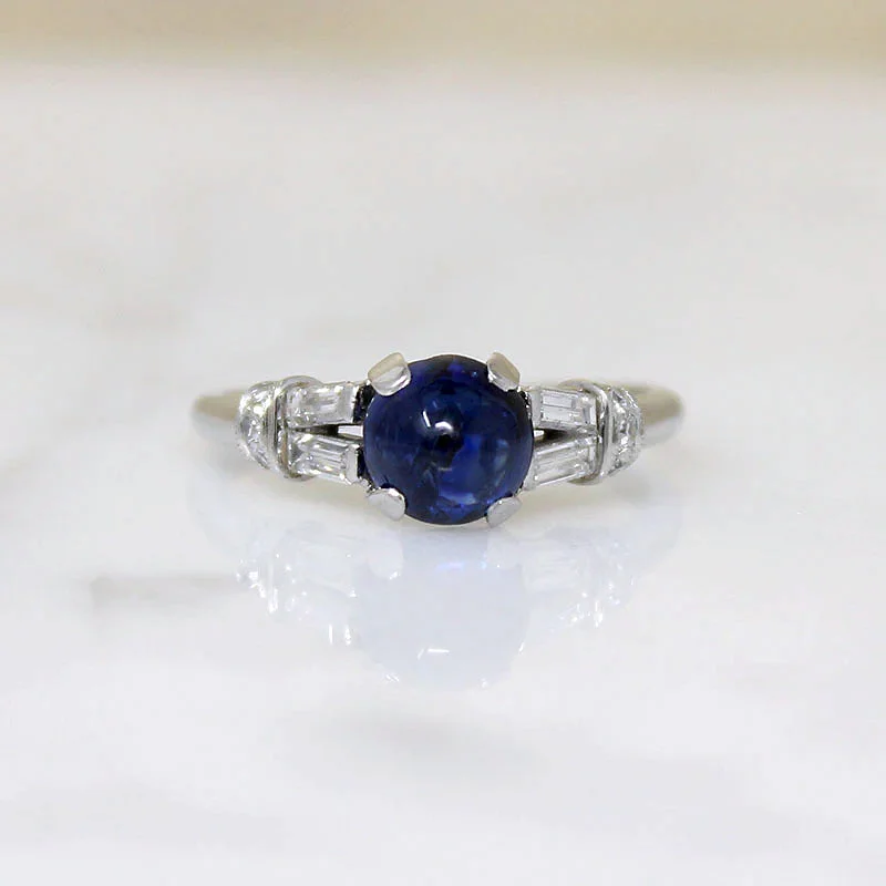 custom made engagement rings for women -Velvety Cabochon Sapphire with Diamonds in Platinum Ring