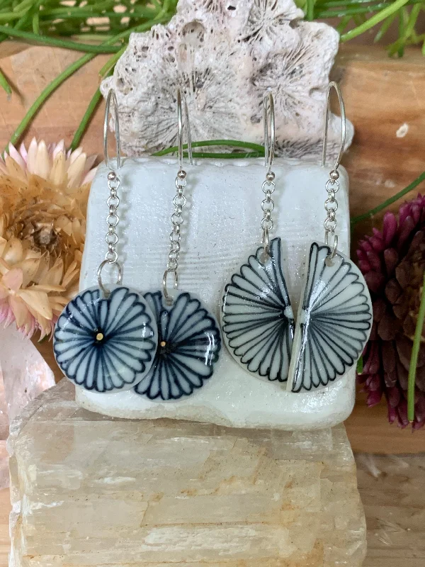 oversized earrings for women -Porcelain ‘indigo flower’ chain earrings