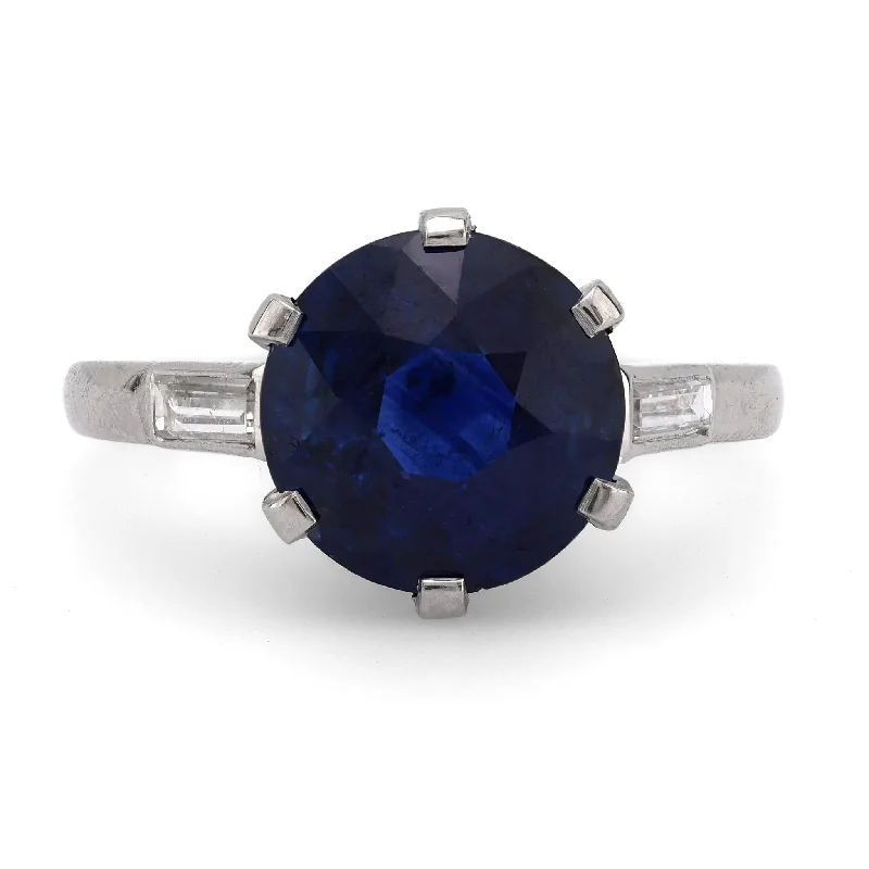 engagement ring and wedding band sets -French GIA 3.77 carat blue sapphire diamond platinum ring