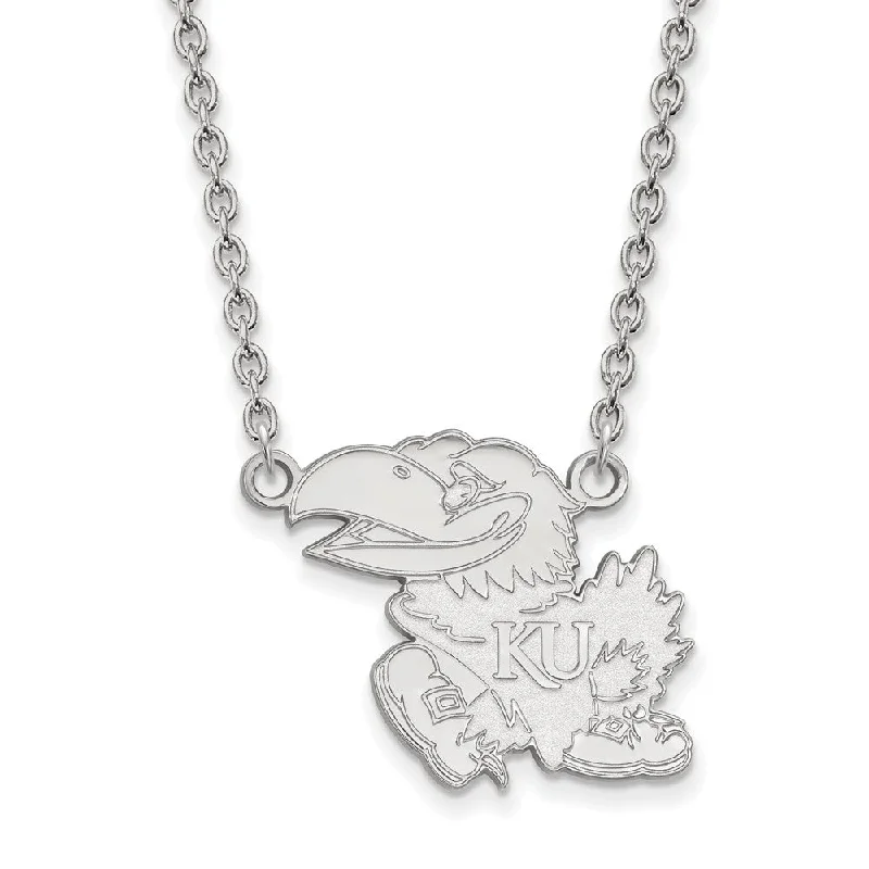 trendy necklaces for women -14k White Gold U of Kansas Large Jayhawk Pendant Necklace