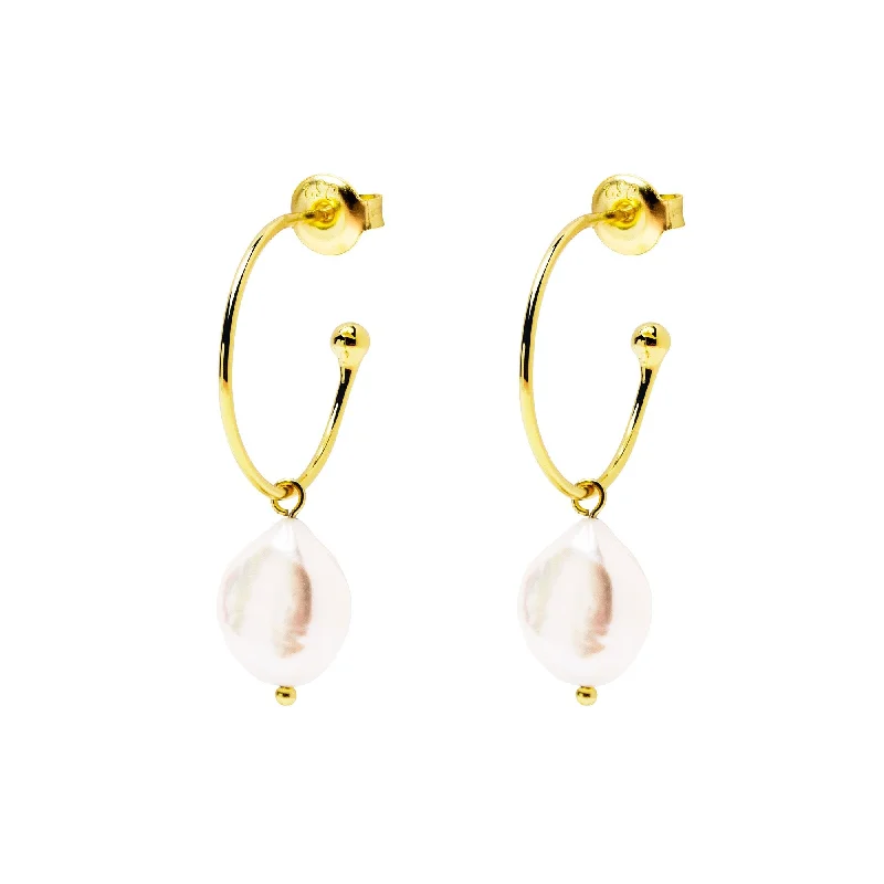 stud earrings for women -Pearl Gold Earrings