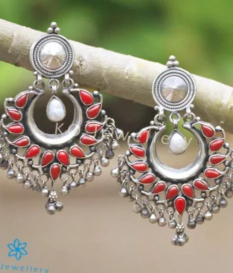 cute earrings for women -The Samatva Silver Earrings(Coral)