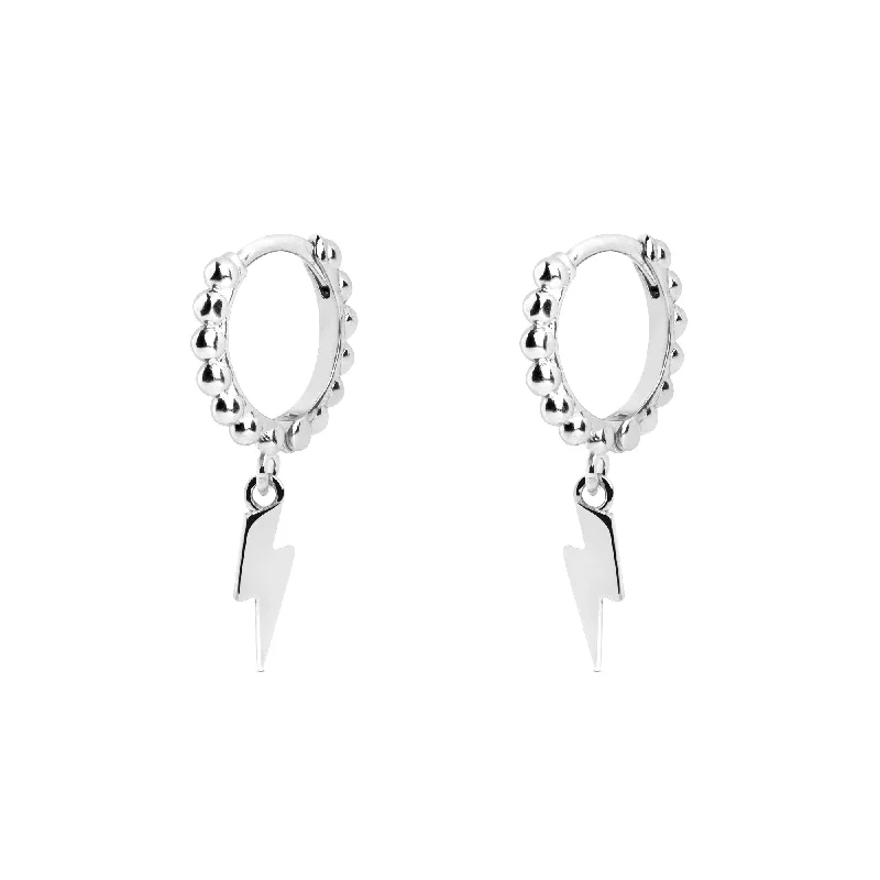 sparkly earrings for women -Pebbles Lightning Silver Hoop Earrings