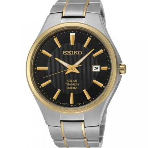 SEIKO GENTS 2 TONE GOLD SILVER BLACK FACE DATE