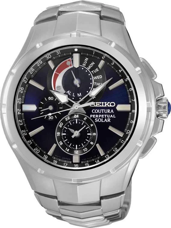 Seiko Coutura Men's Solar Perpetual Blue & Silver Watch