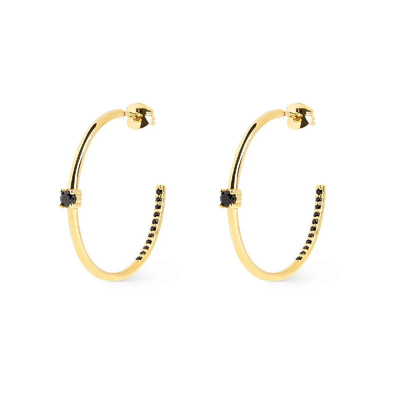 round earrings for women -Star Dust Black Gold Hoop Earrings