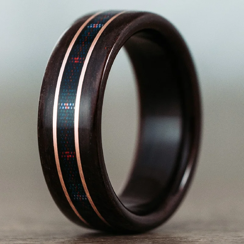 square engagement rings for women -The Scottish National | Men's Rosewood Wedding Band with Tartan & Dual Metal Inlays