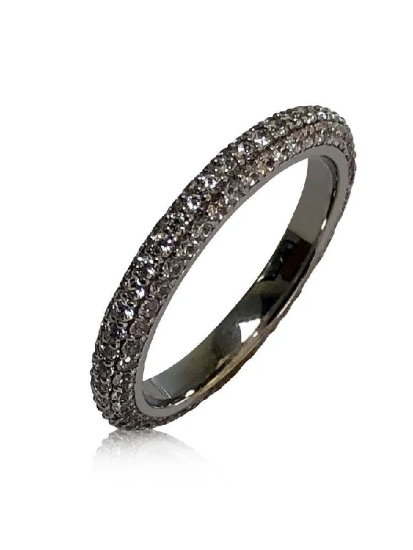 solitaire engagement rings for women -MIcro pave 3 rows CZ Eternity Wedding band 14K White Gold