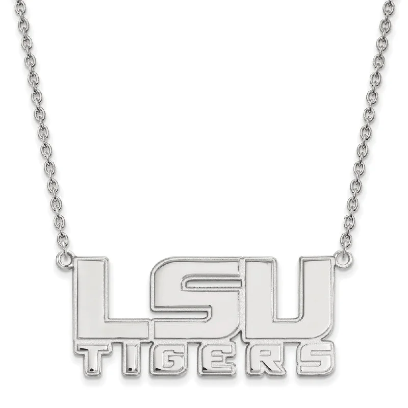 bohemian necklaces for women -14k White Gold Louisiana State Lg 'LSU' Tigers Pendant Necklace