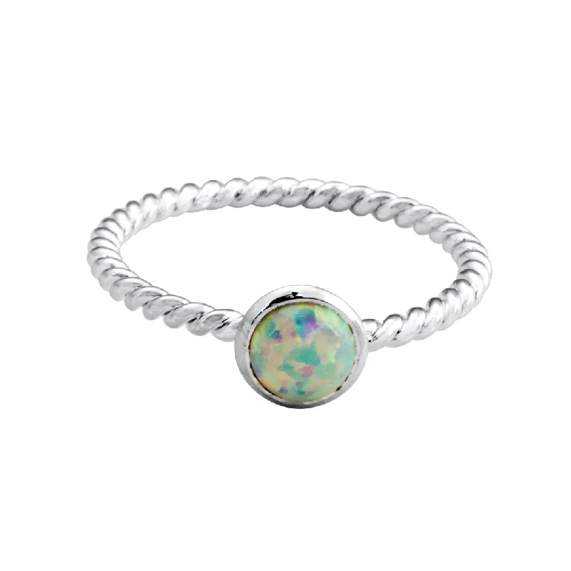 chain link necklaces for women -Sterling Silver Synthetic Opal Ring with Beaded Detail