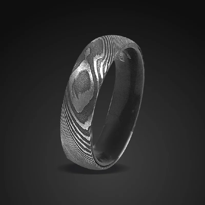 engagement rings with side stones -Black Damascus steel Ring for Men | Mokume Gane Wedding Band for Men | 6mm