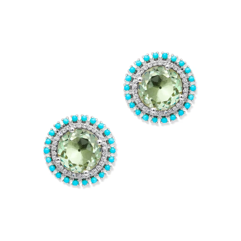 bridal earrings for women -14KT White Gold Green Amethyst Turquoise Diamond Kai Stud Earrings