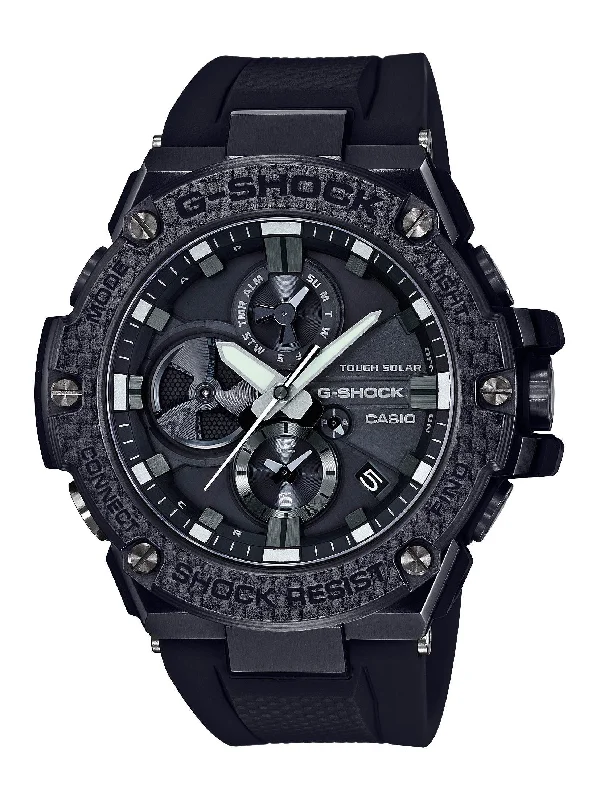 Casio G-Shock Steel, Black Carbon Fibre Bezel Bluetooth Solar Watch GSTB100X-1A