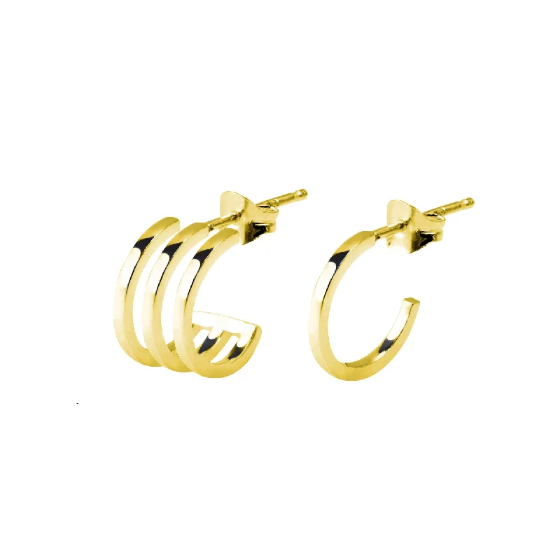 luxury gemstone earrings for women -Triple Gold Hoop Earrings