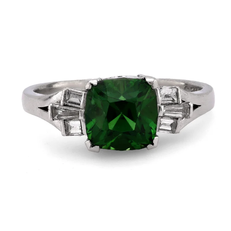 luxury emerald engagement rings for women -Art Deco style GIA 1.63 carat green tourmaline diamond platinum ring