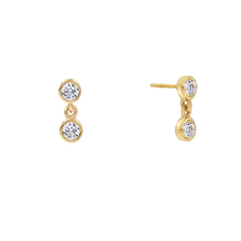 unique earrings for women -Double Bezel Drop Stud Earrings