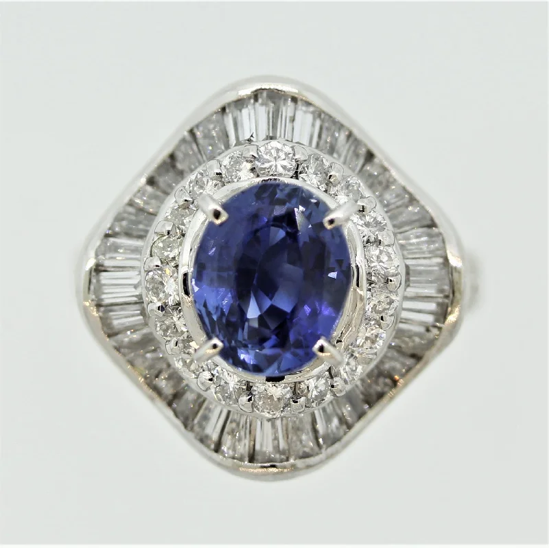 sapphire wedding engagement rings -Sapphire Diamond Halo Platinum Ring