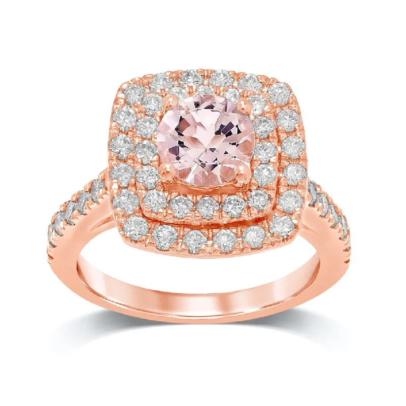 gemstone necklaces for women -9ct Rose Gold Morganite Ring with 1.00ct of Diamonds