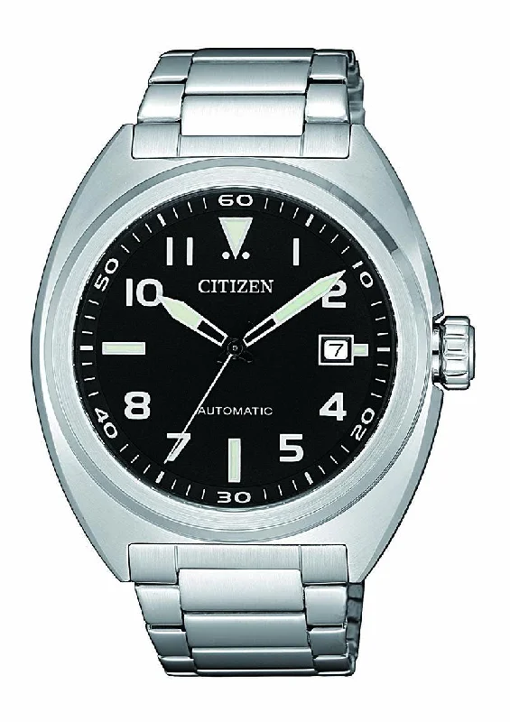 CITIZEN AUTOMATIC BLACK FACE SILVER BAND