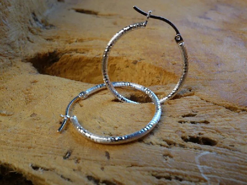 heart-shaped earrings for women -25cm Diamond Cut Solid Silver  HOOP Earrings