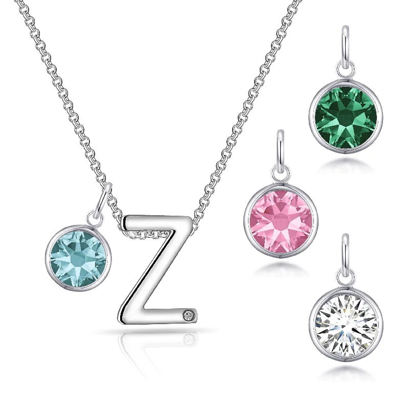 luxury pearl necklaces for women -Initial Z Necklace with Birthstone Charm Created with Zircondia® Crystals