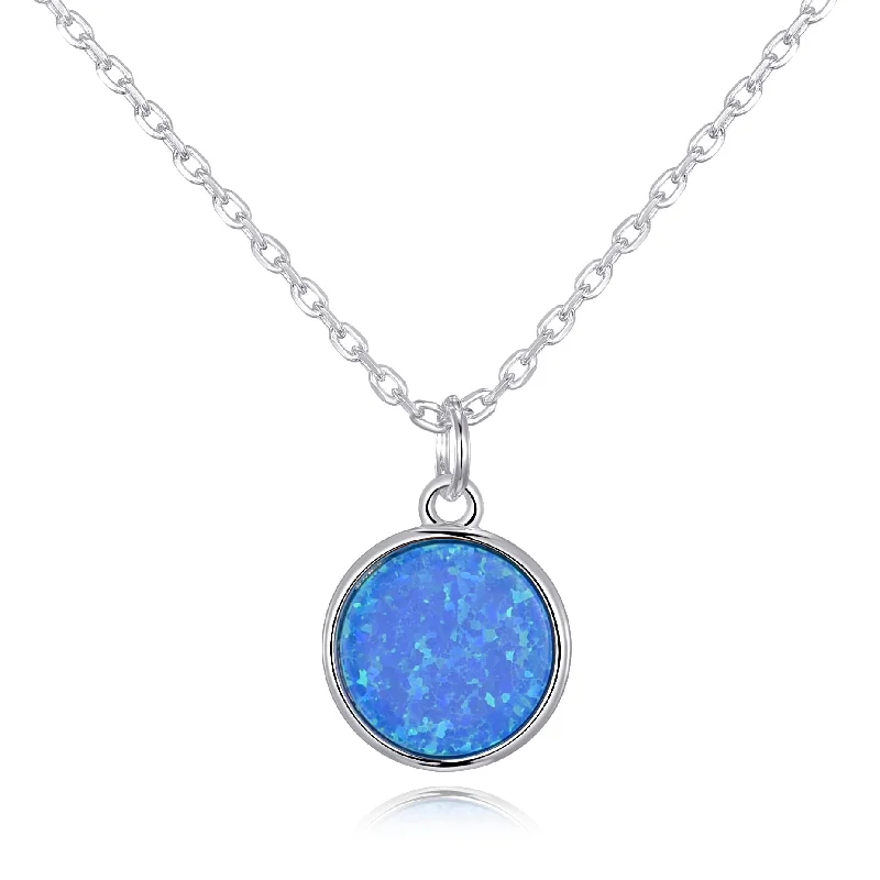 wedding necklace sets for women -Silver Plated Synthetic Blue Opal Necklace