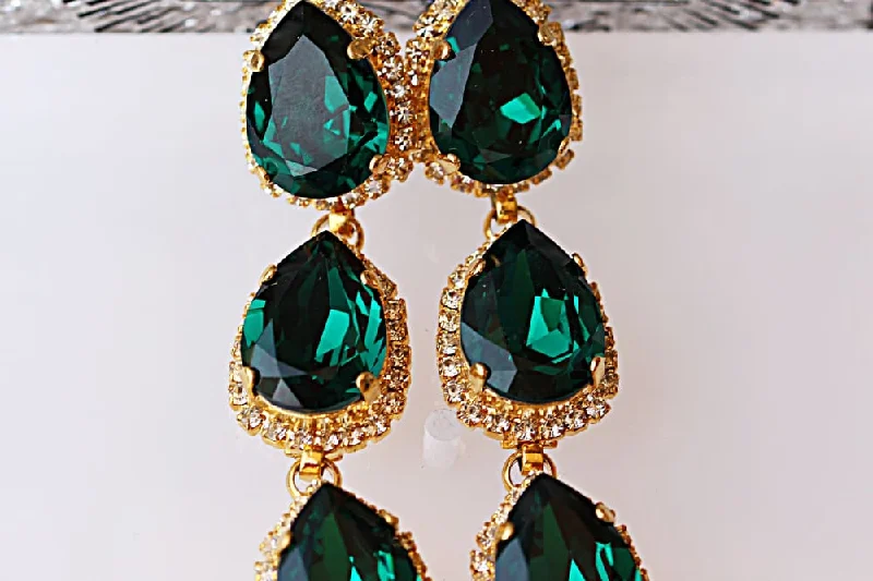 gold stud earrings for weddings -Emerald Wedding Earrings